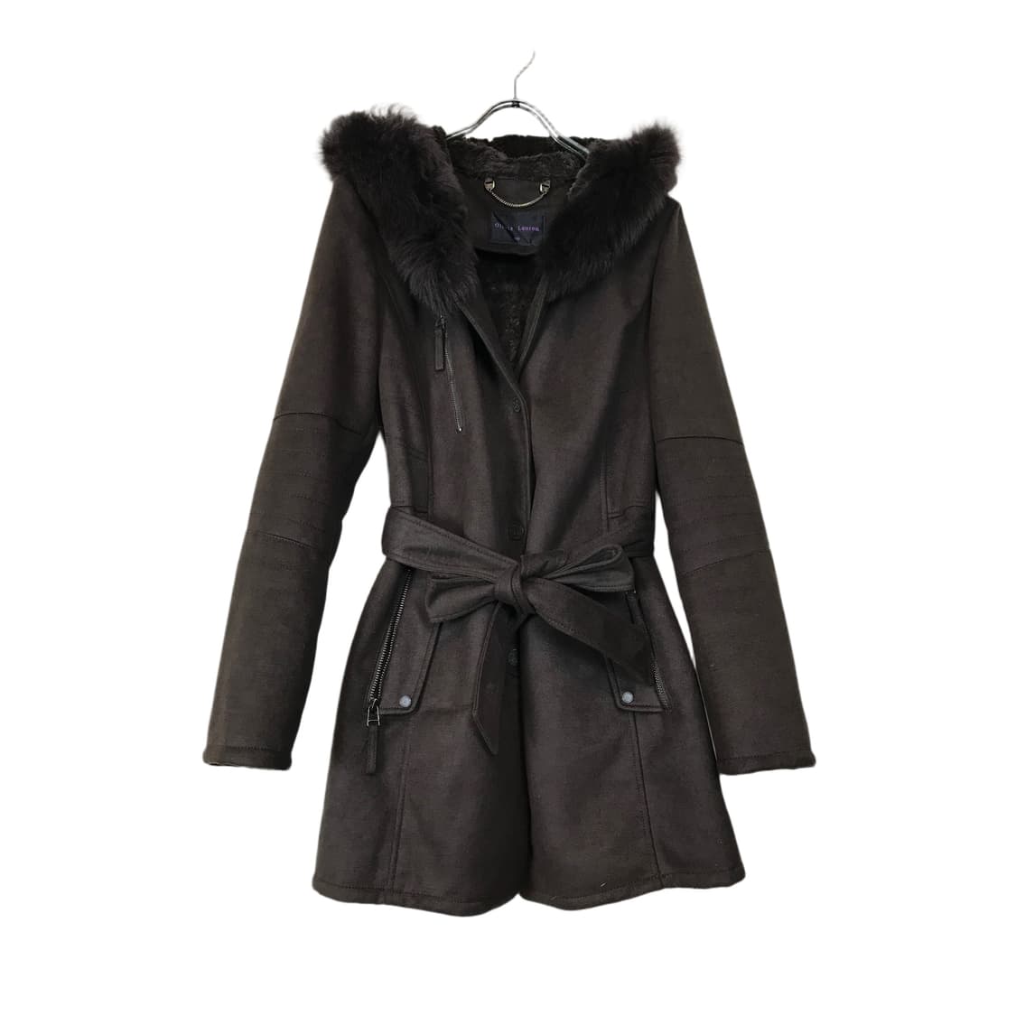 브라운 퍼 후드 무스탕 코트 상품이미지1