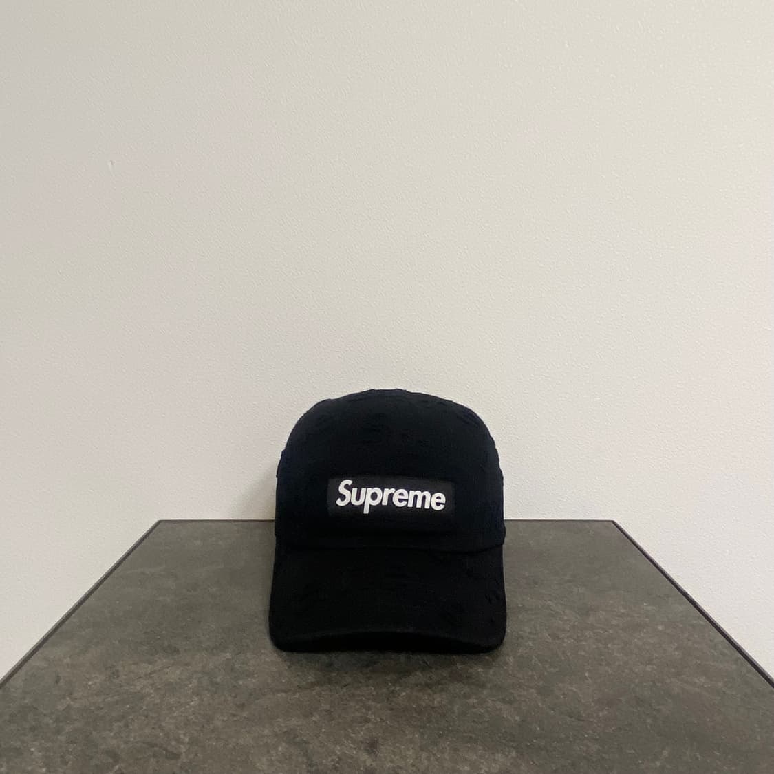슈프림 박스로고 캠프캡 모자 레이저드 로고 워시드 블랙 상품이미지1