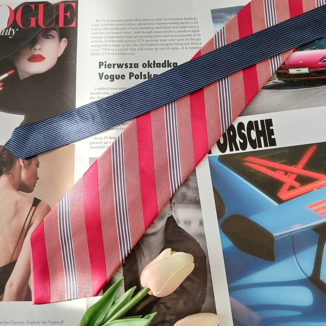 타미 힐피거 실크 레드 스트라이프 넥타이 9.4cm A등급 A19536
 상품이미지3