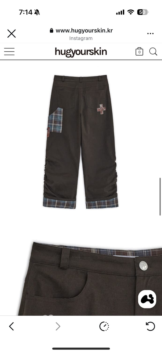 허그유어스킨 체크 롤업 코튼 팬츠 (브라운 M) 상품이미지2