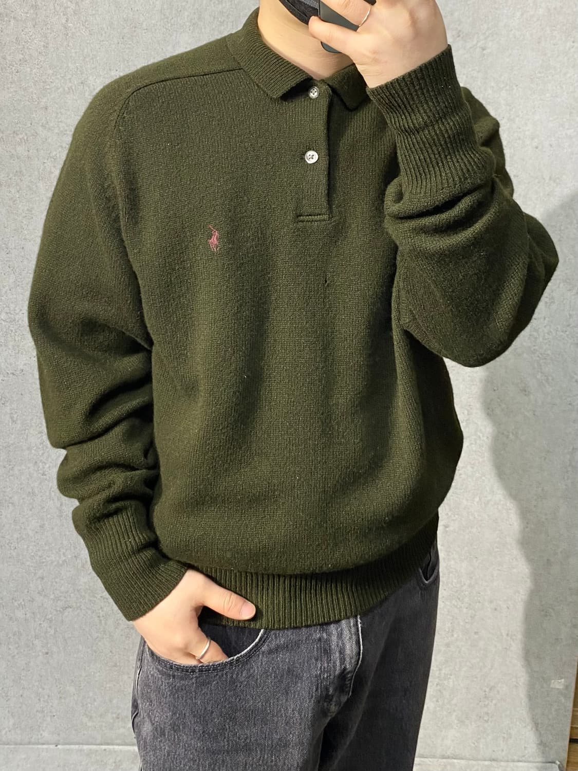 [L] 90s Polo 폴로 랄프로렌 카키 램스울 카라니트 상품이미지8