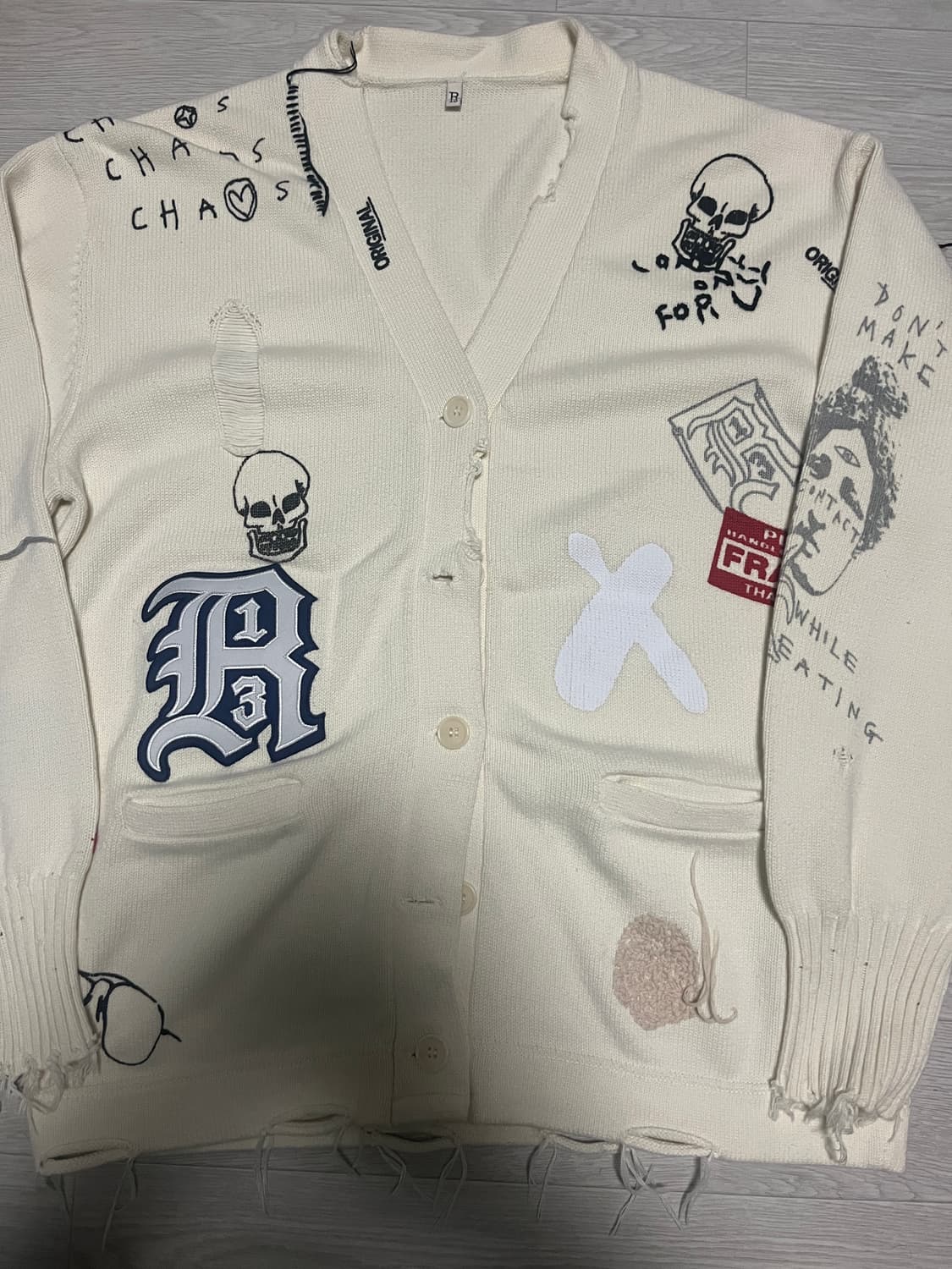 R13 그래피티 프린팅 디스트레스 코튼 가디건 m 상품이미지2