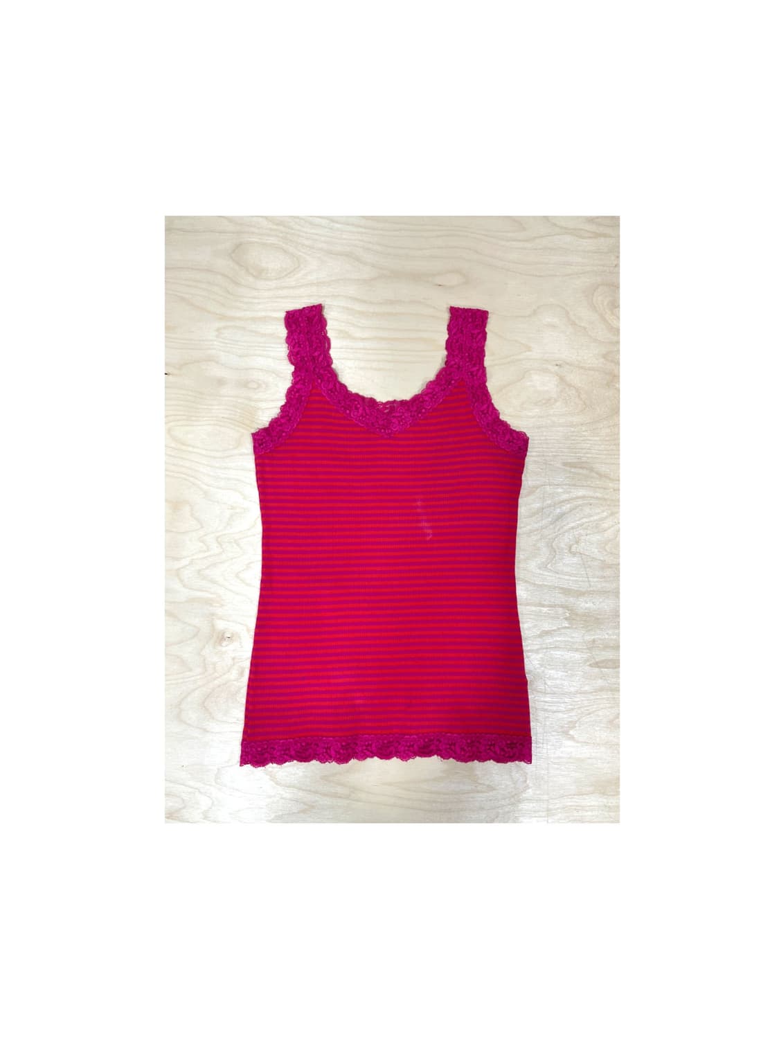 빈티지 유니클로 핑크레드 스트라이프 레이스 나시 상품이미지3