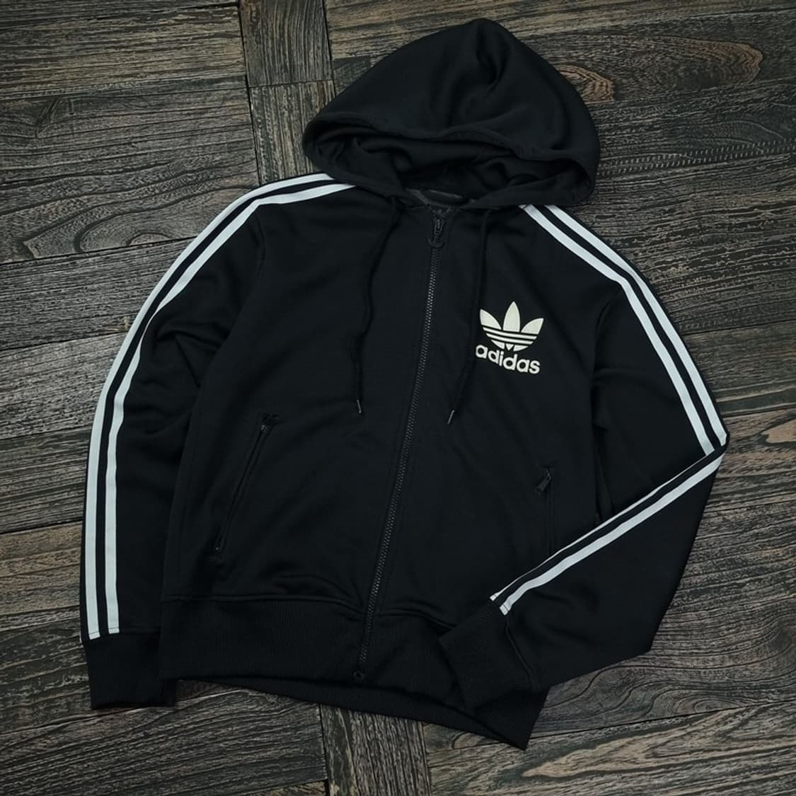 [아디다스] 삼선 루즈핏 후드 집업 블랙 M17376 상품이미지1