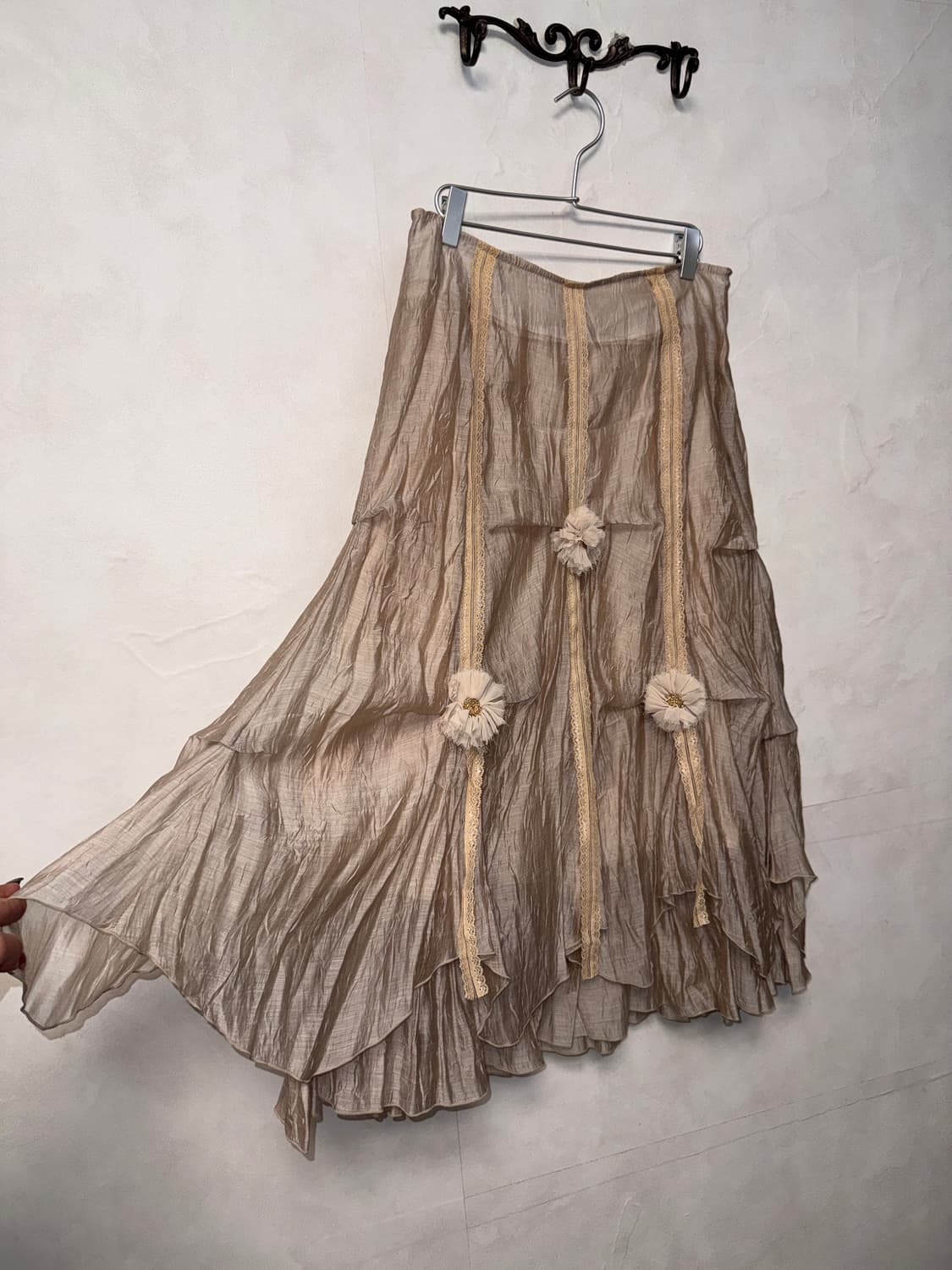 Beige silk shirring fairy flower skirt 상품이미지2