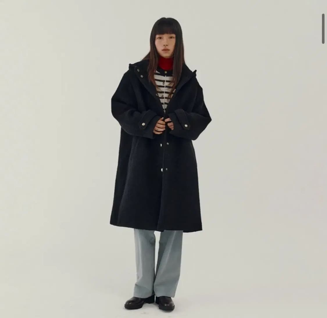 시엔느 스웨디시 노어 블랙 롱 후드 코트 상품이미지5