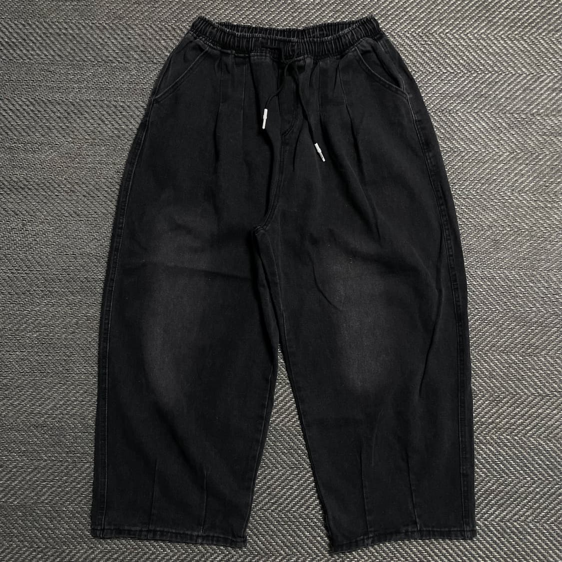 빈티지 흑청 투 턱 와이드 벌룬핏 밴딩 팬츠 y 5278 상품이미지2