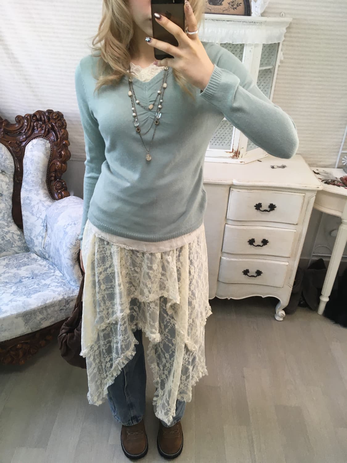 jpn vintage ivory lace layered skirt 상품이미지6