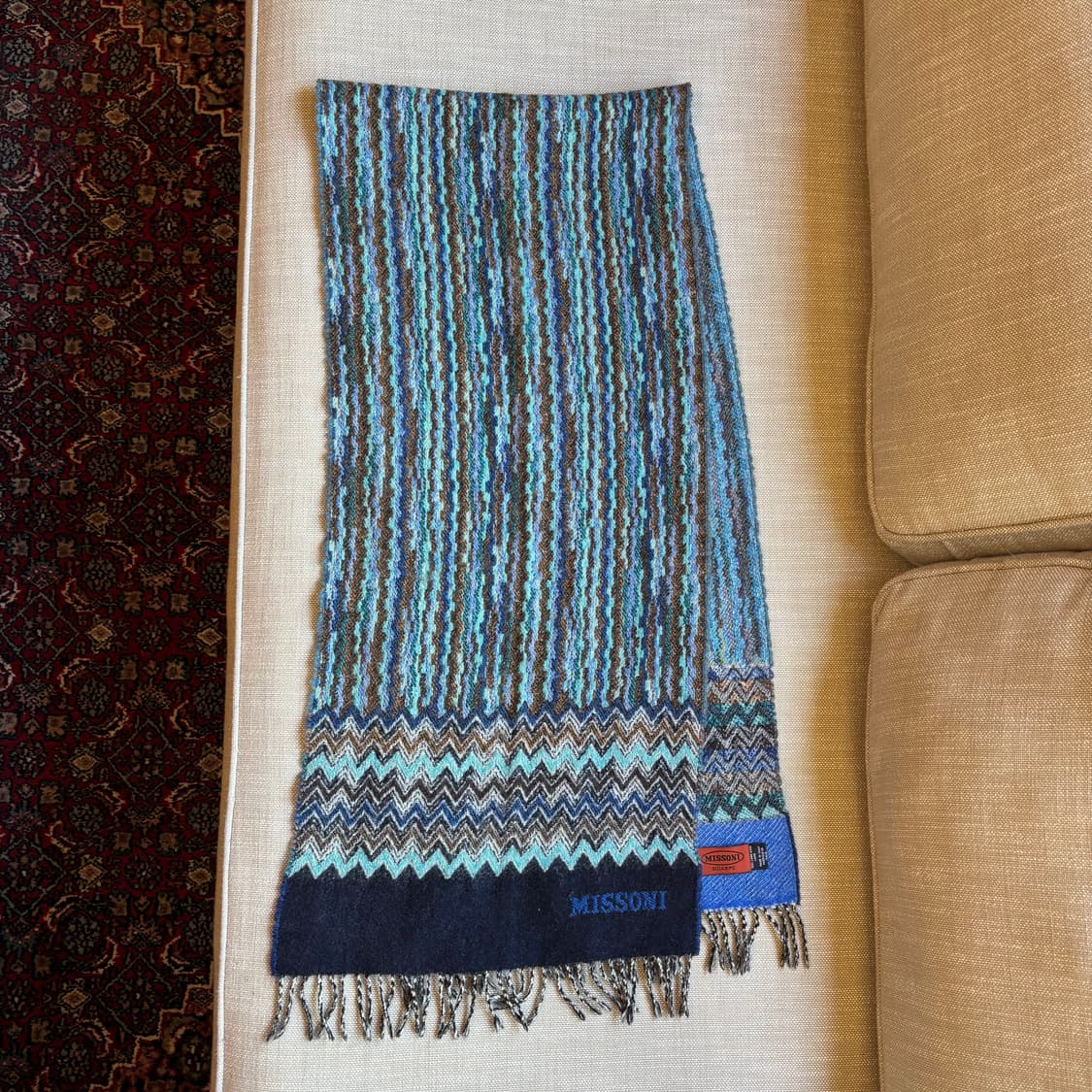 미쏘니(MISSONI) 100% 라나울 빈티지 머플러 블루 패턴 이탈리아 상품이미지4