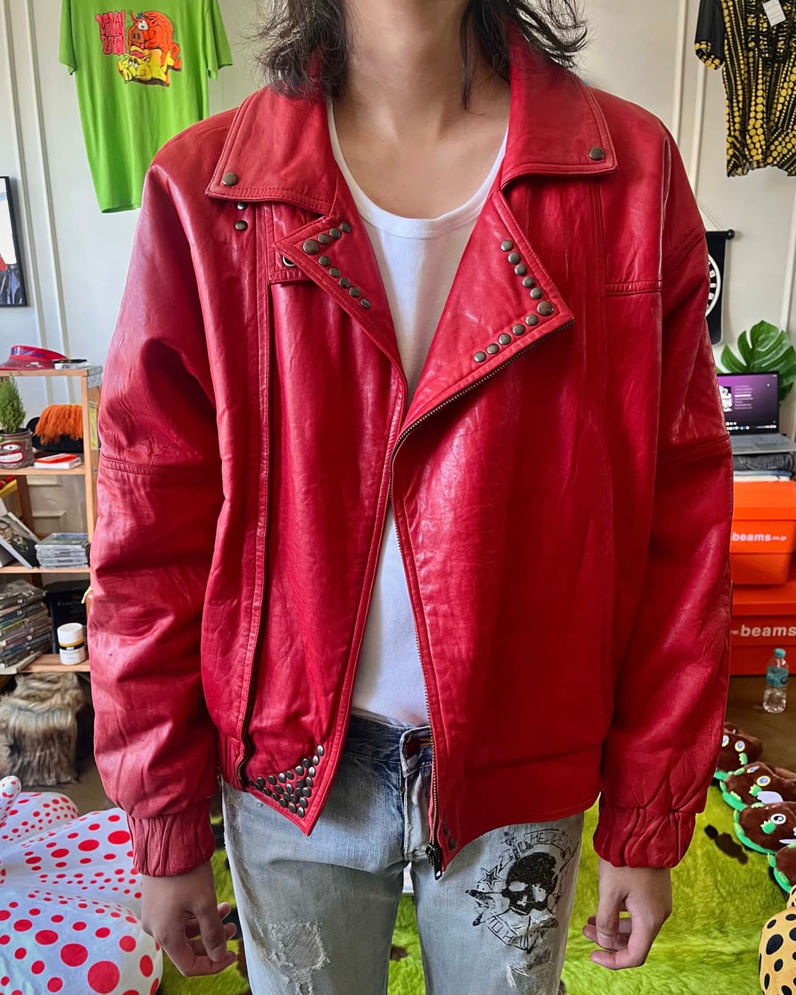 1980-90s Jpn Vintage Lambskin Stud JK 상품이미지3