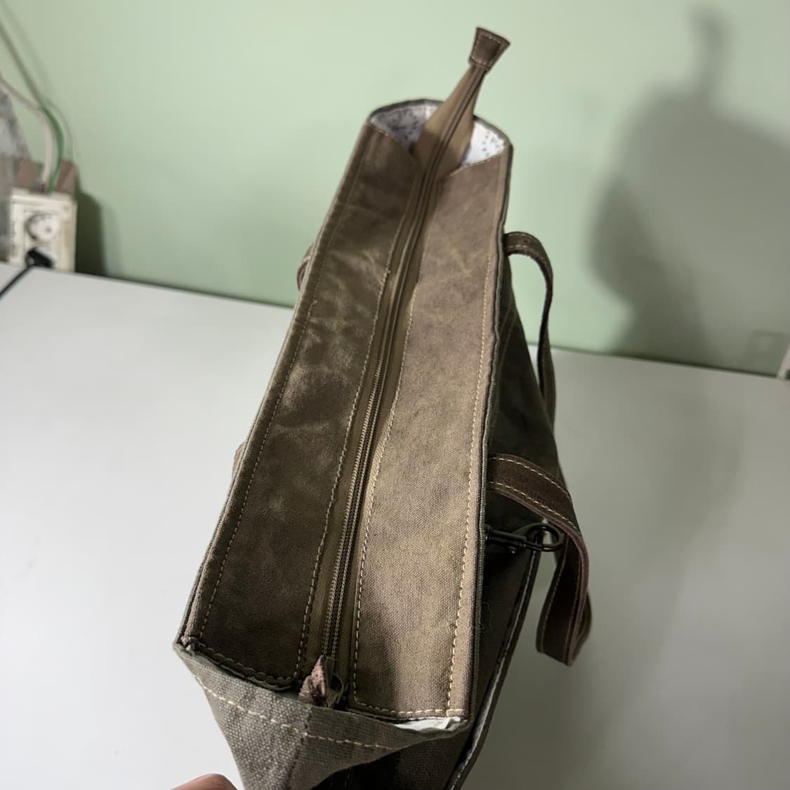 OS MYRA 카키 캔버스코튼 빈티지 도트백 상품이미지5