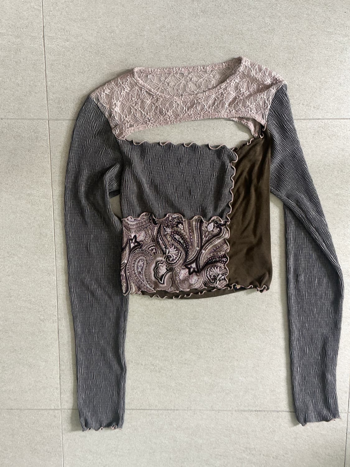 배디 패치워크 컷아웃 탑 M 퍼플 상품이미지4