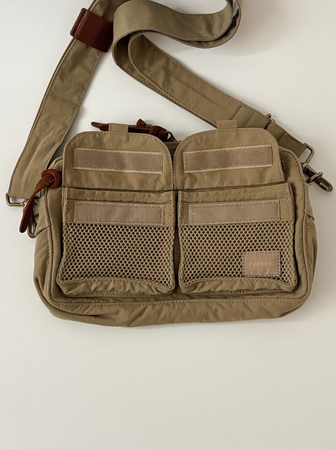 Cotton Mesh Pocket Shoulder Bag (Camel) 상품이미지6