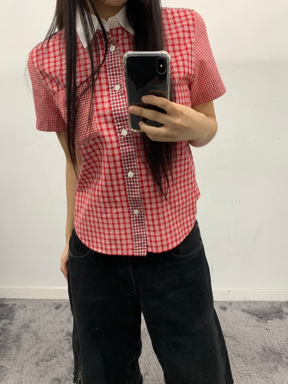 꼼데가르송 트리콧 체크 반팔셔츠 상품이미지1