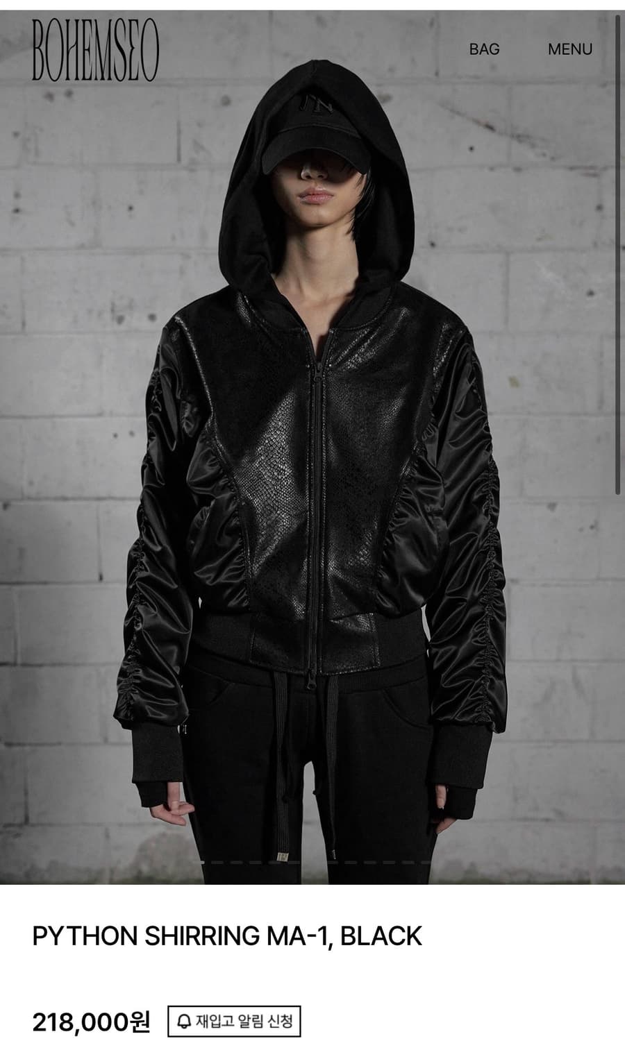 보헤미안서울 자켓 PYTHON SHIRRING MA-1, BLACK 상품이미지1