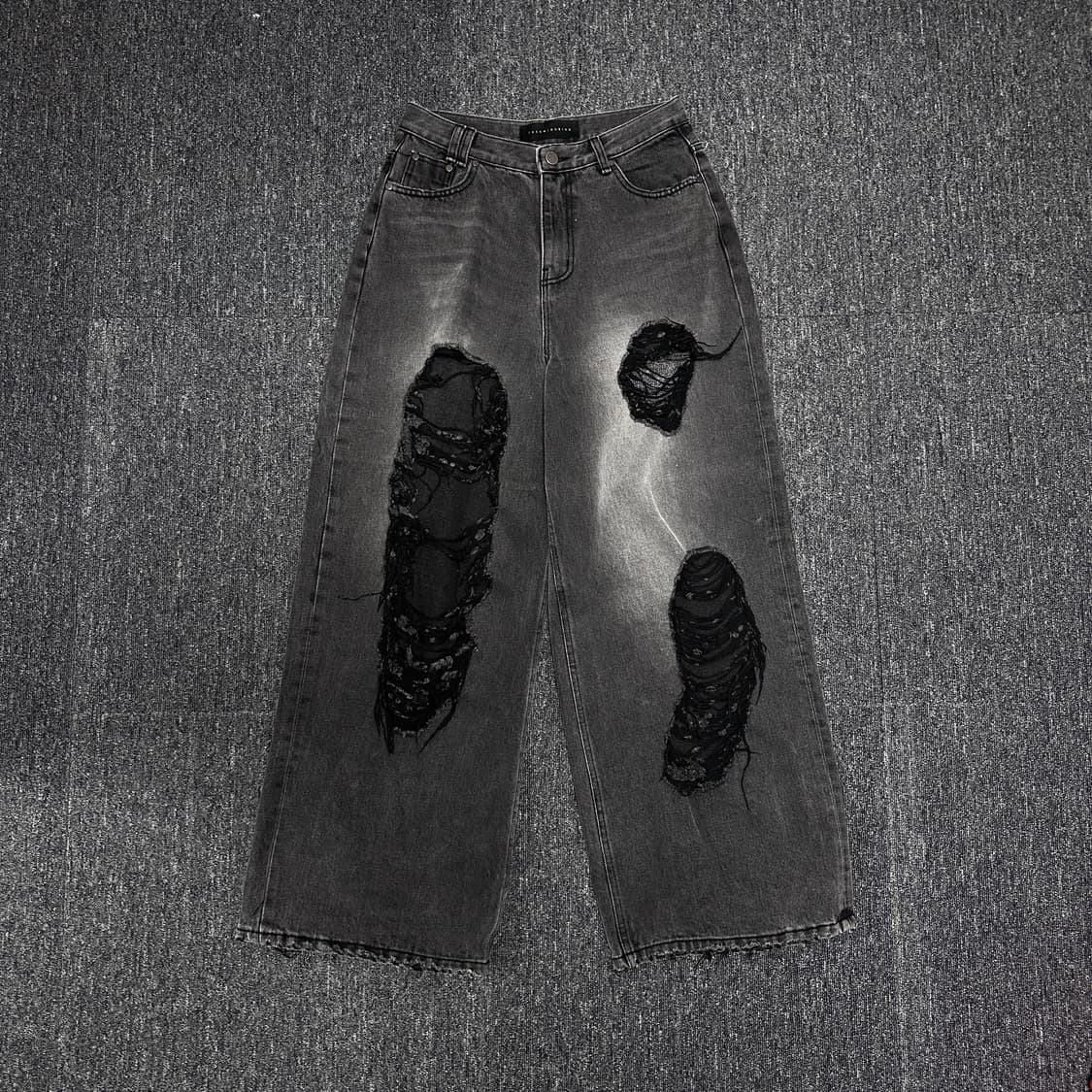 트리밍버드 데미지 데님팬츠 블랙 상품이미지2