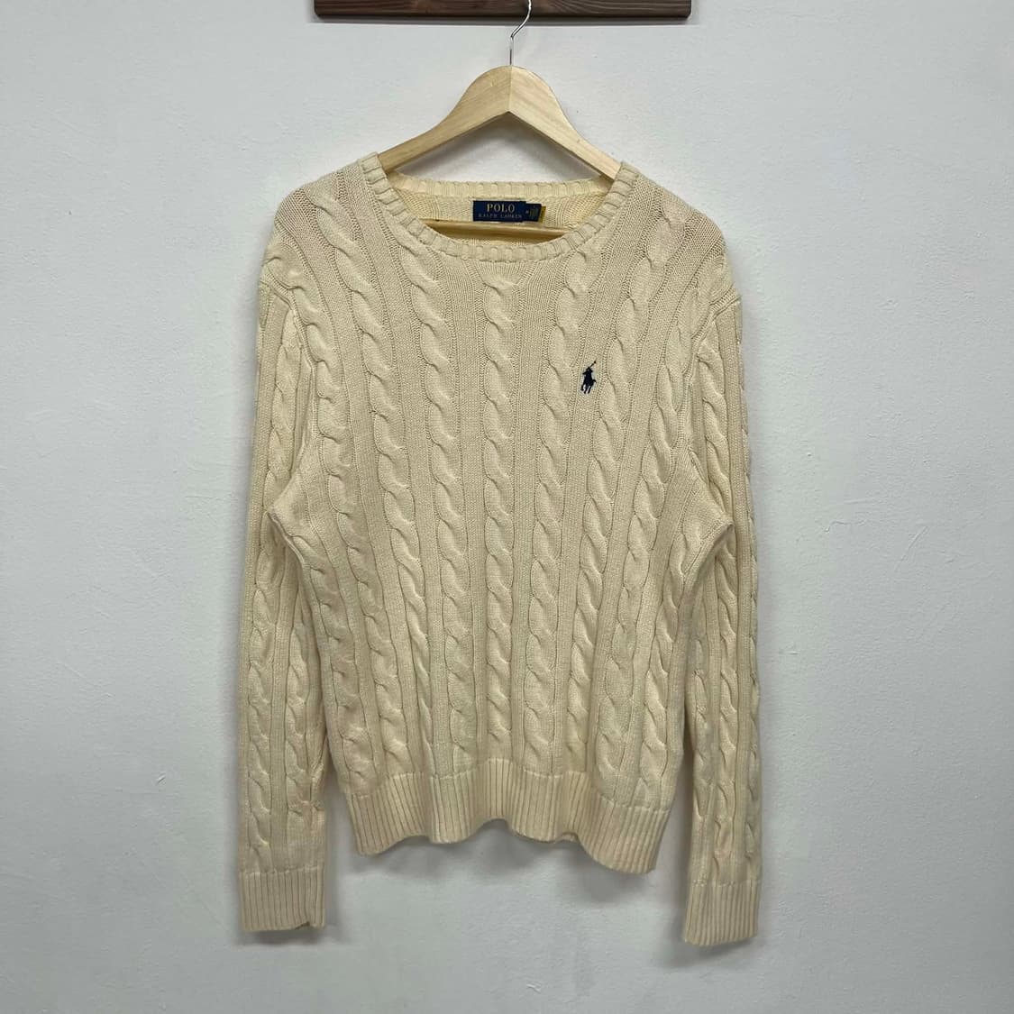 폴로 랄프로렌 신형 큐알택 아이보리 케이블 크루넥 니트 스웨터(M) 상품이미지4