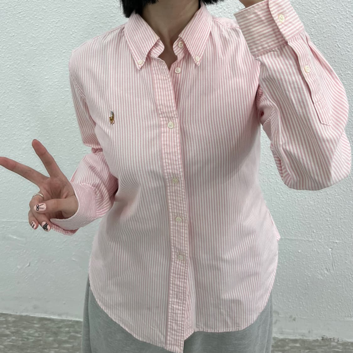 폴로 랄프로렌 옥스포드 딸기우유맛 스트라이프 셔츠 상품이미지7