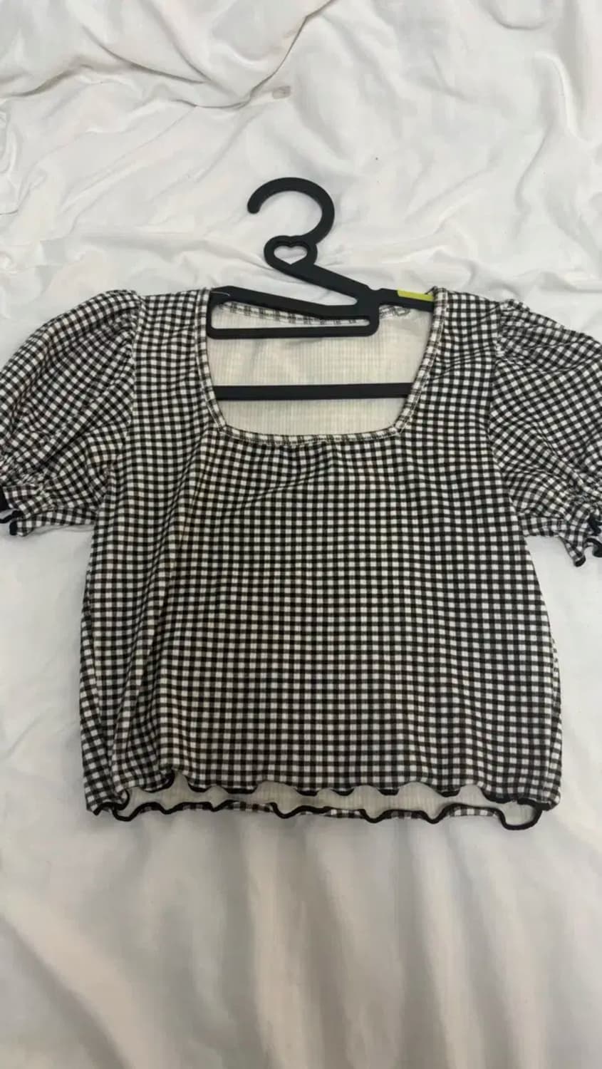 체크 크롭 반팔티 상품이미지1