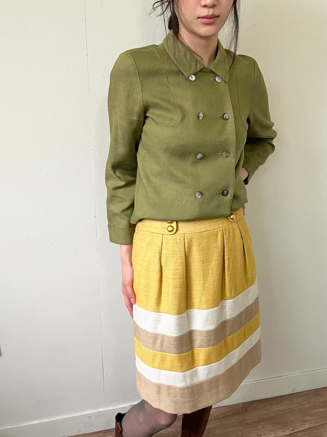 JUSGLITTY 린넨 더블 골드 버튼 스커트 상품이미지6