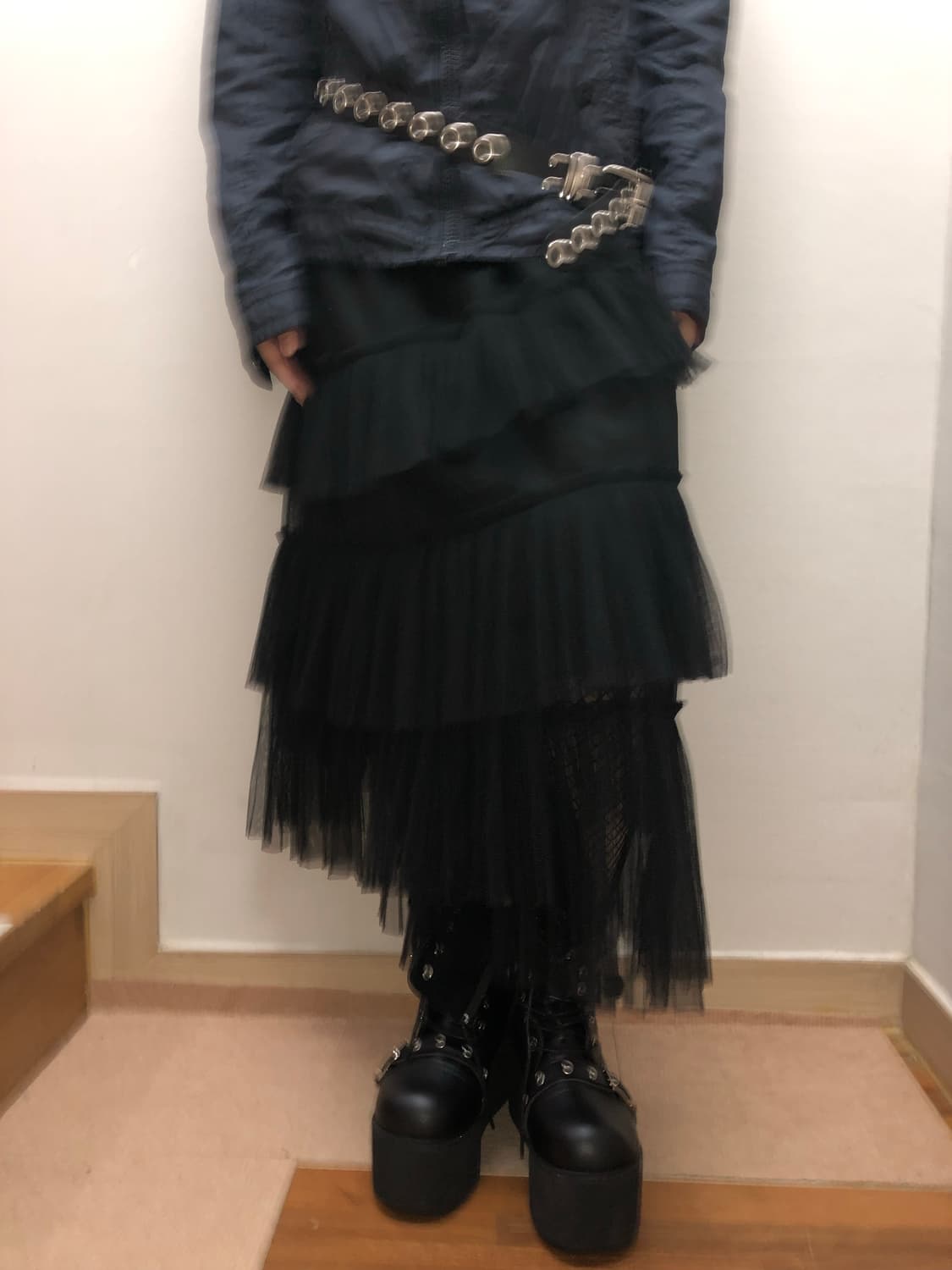 빈티지 블랙 레이스 러플 스커트 상품이미지4