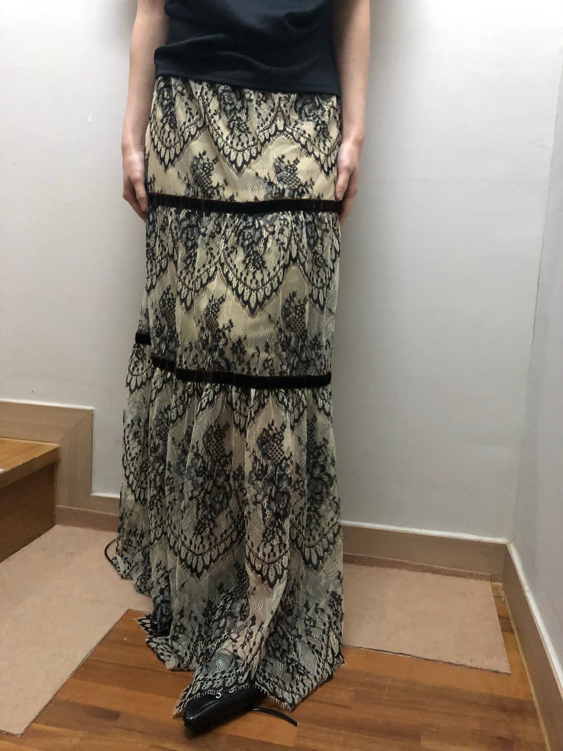 빈티지 블랙 레이스 롱 스커트 상품이미지4