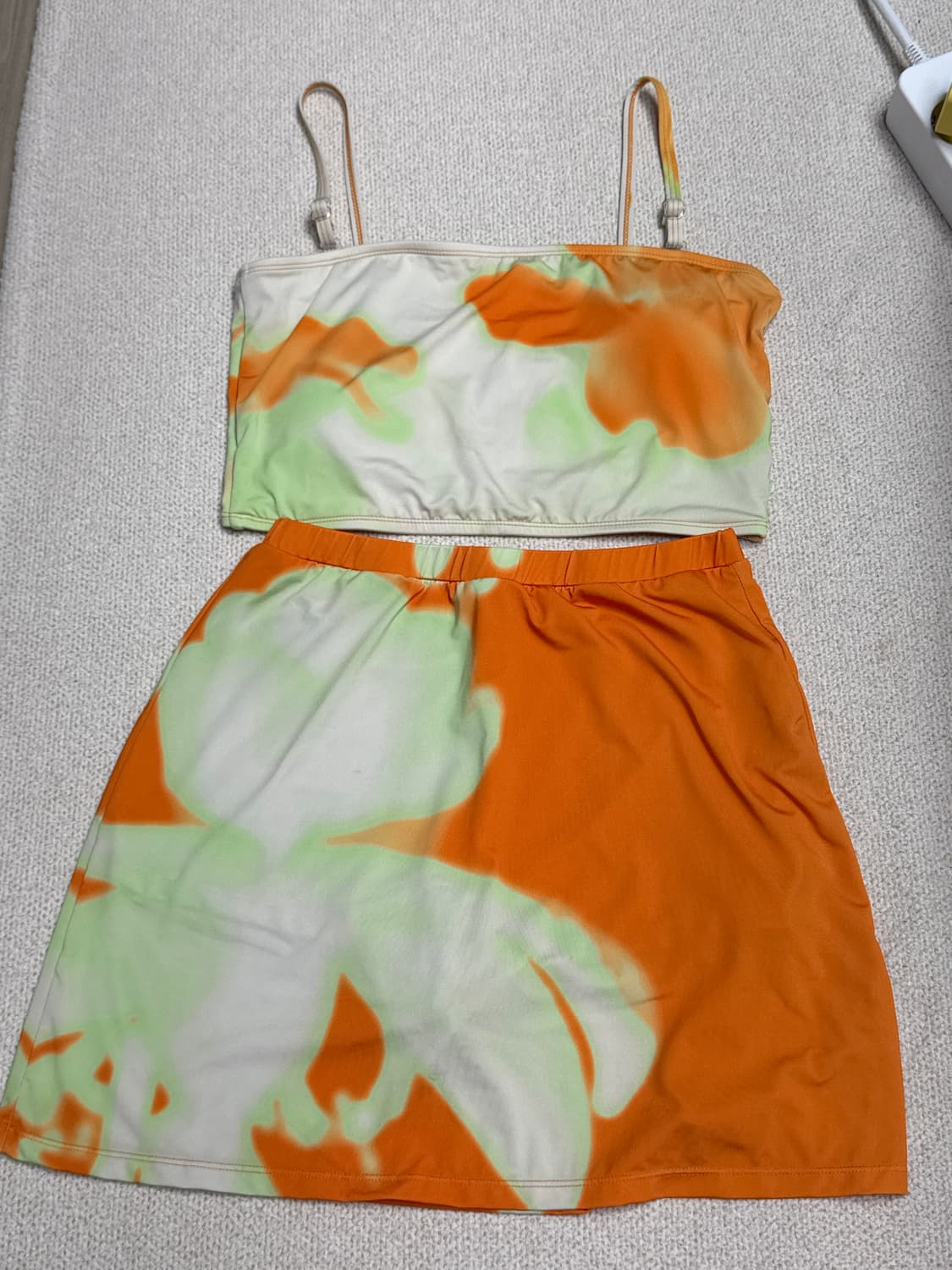 파이시스 플라워 튜브 탑 스커트 세트 오렌지 M 상품이미지3