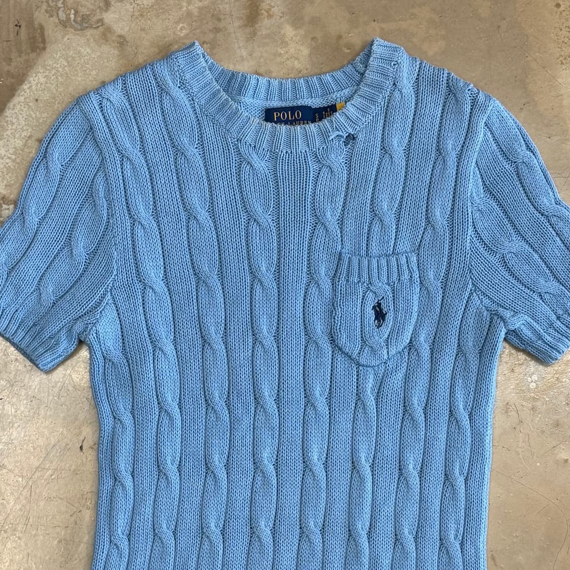 S 폴로랄프로렌 여성용 스카이블루 케이블 반팔 니트 상품이미지1