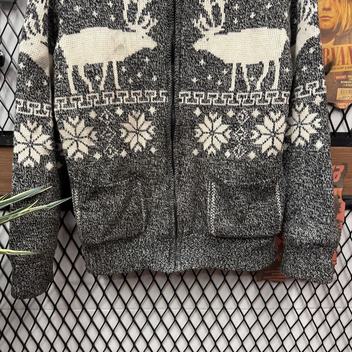 JPN VINTAGE 빈티지 사슴 코위찬 니트 후드 집업 자켓 그레이 상품이미지4