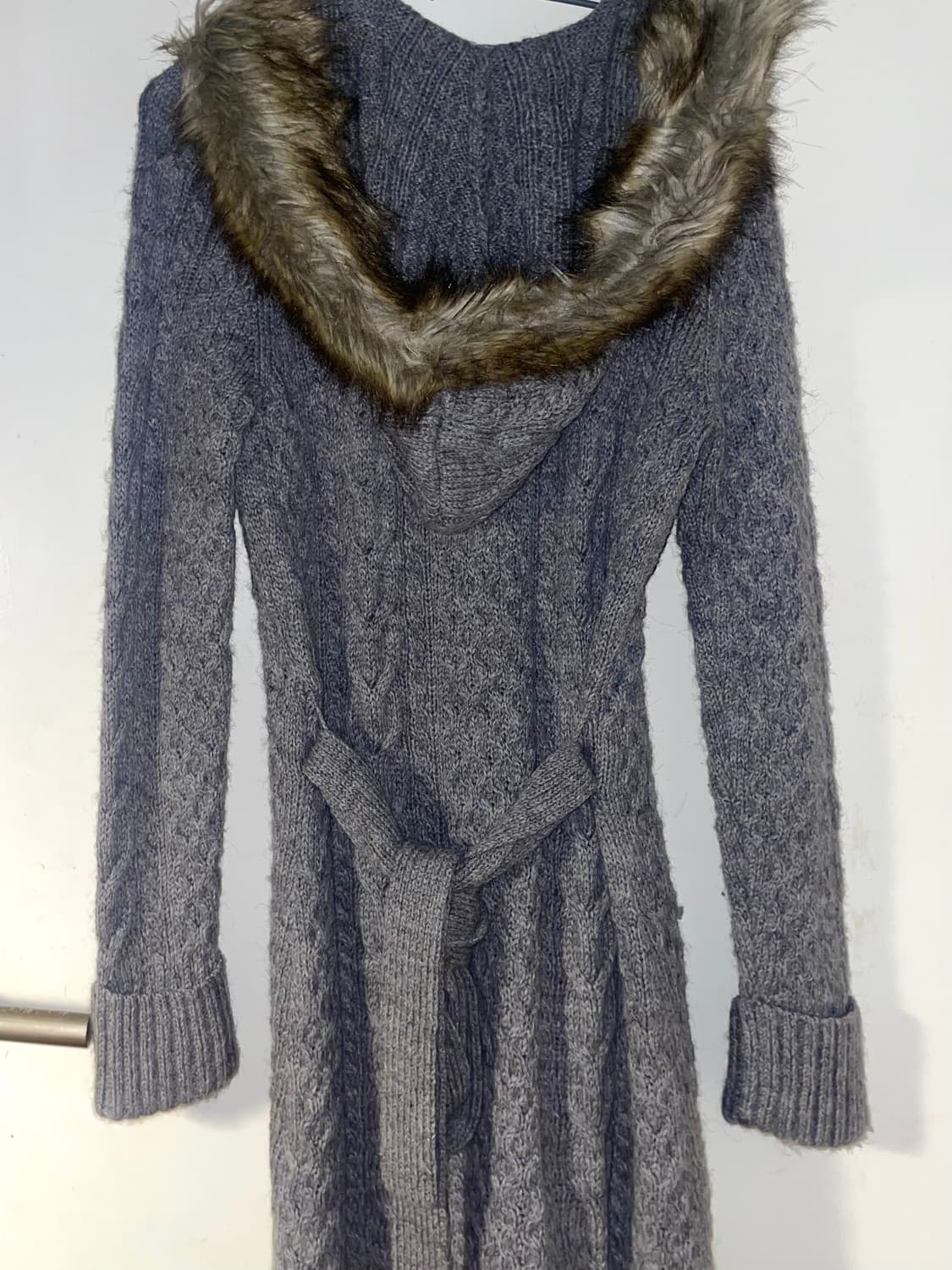 퍼 트리밍 롱 그레이 가디건 상품이미지5