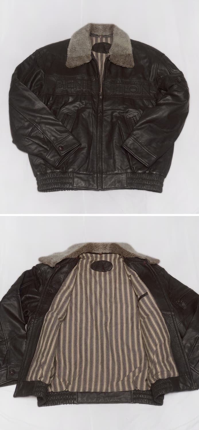 베네통 이태리 블루패밀리 레더 봄버 가죽 항공 자켓 (105+) 상품이미지2
