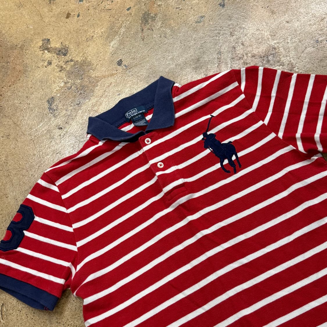 폴로 랄프로렌 레드 네이비 스트라이프 단가라 빅포니 카라 반팔 티 상품이미지1
