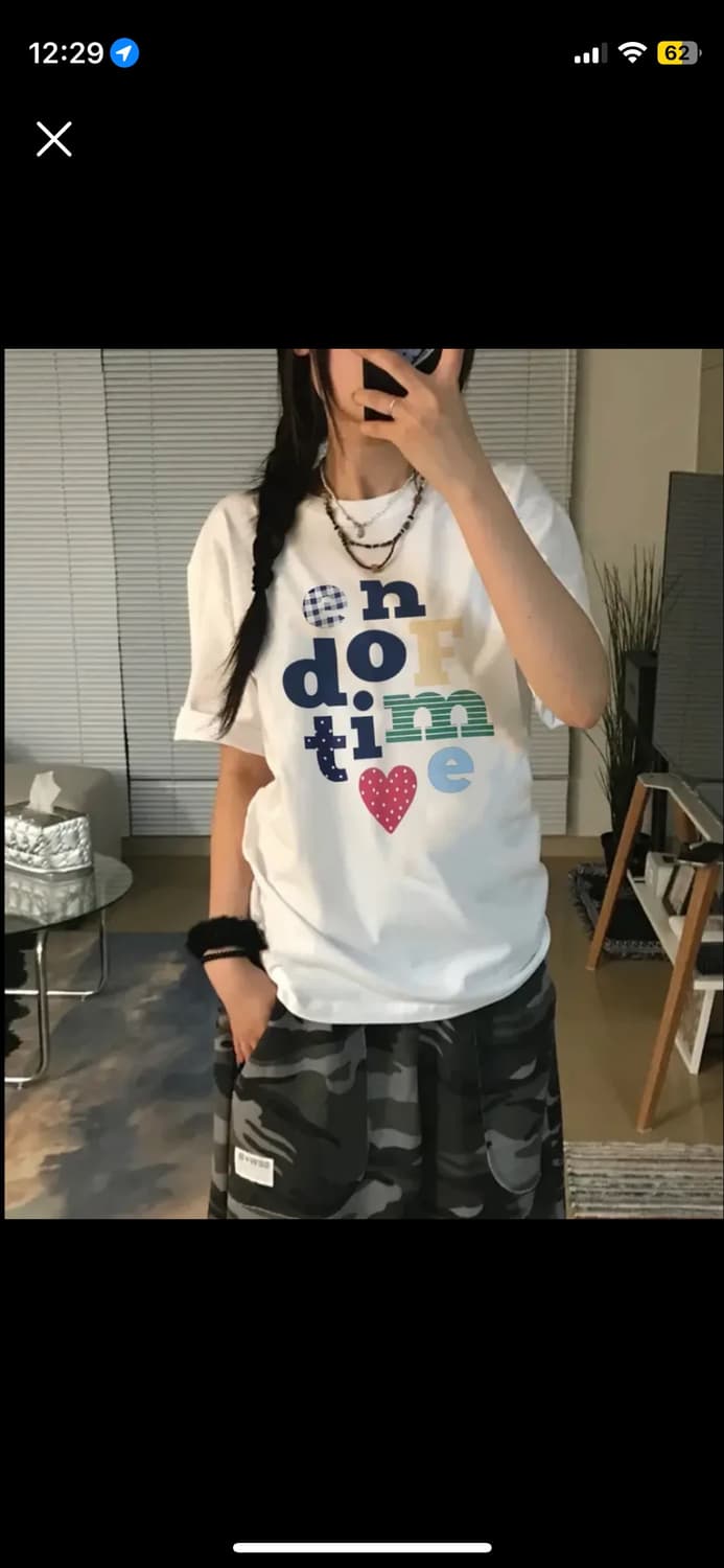 여성 슬림 반팔 레터링 티셔츠 화이트 상품이미지1