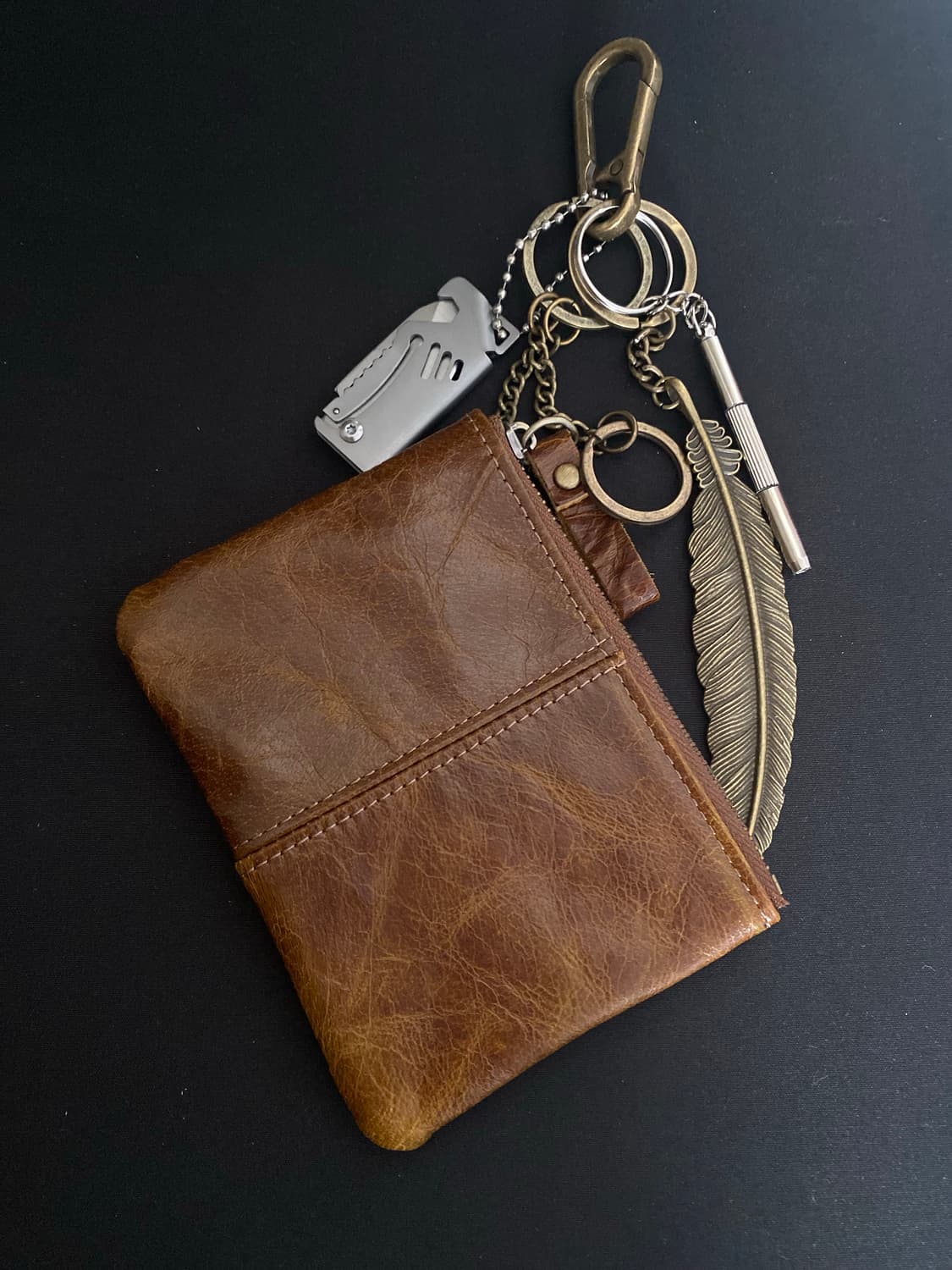 빈티지 레더 파우치 키링 상품이미지1