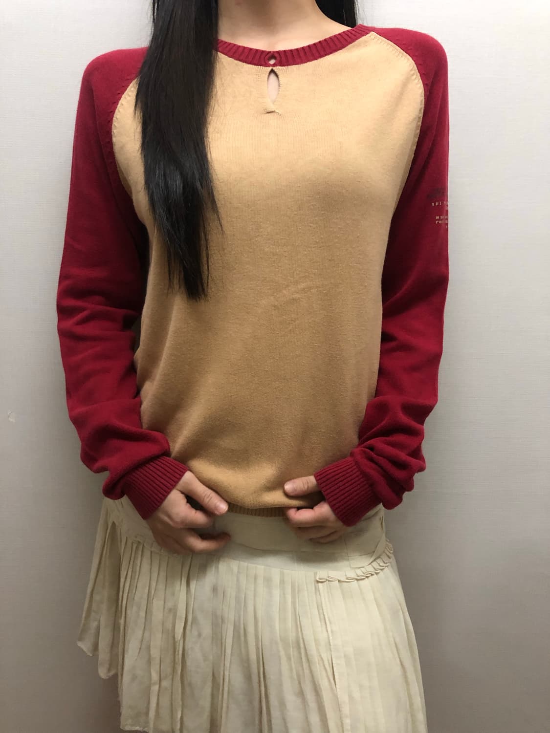 빈티지 베이지 앤 레드 니트 상품이미지2