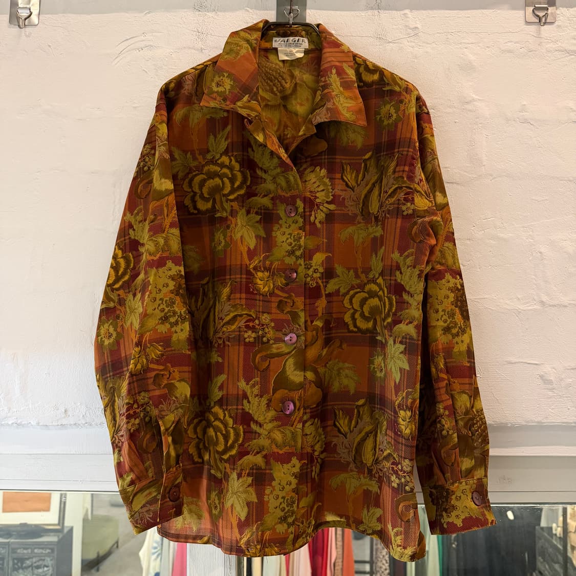 JAEGER 예거 브리티쉬 플로럴 패턴 울 셔츠 L 상품이미지1