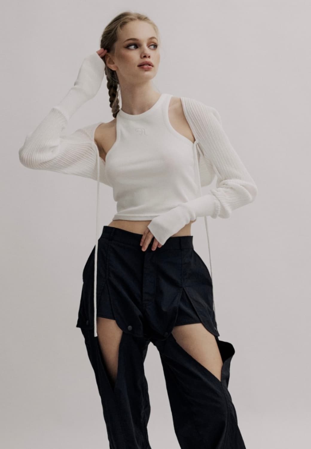 쓰리타임즈 쥬얼 탱크탑 크롭 아이보리 쓰탐 상품이미지3