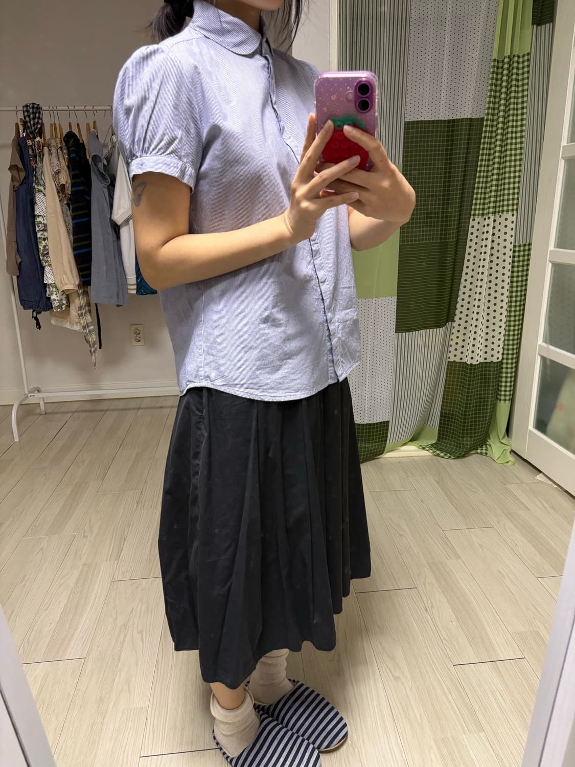 블루 스트라이프 반소매 블라우스 상품이미지9