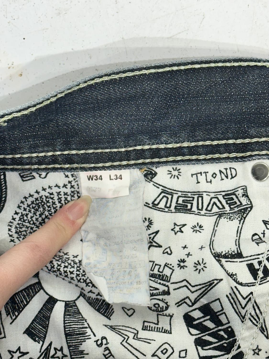 에비수 진청 와이드 부츠컷 워싱 프린팅 데님 팬츠 청바지 34 상품이미지7