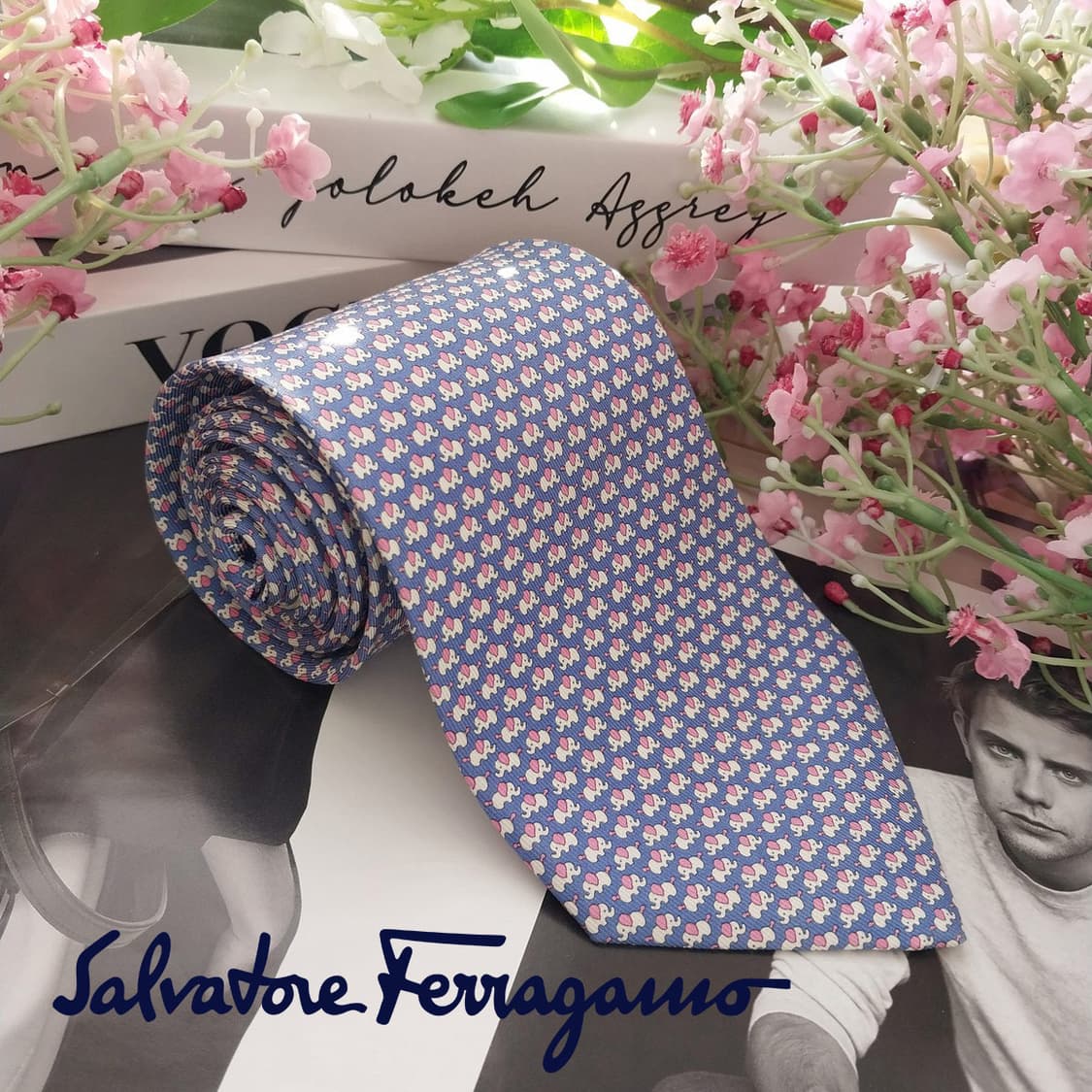 페라가모 실크 블루 코끼리 패턴 넥타이 9cm A+등급 K1405
 상품이미지1
