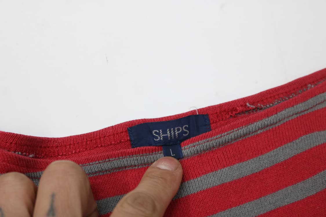 SHIPS 쉽스 레드 그레이 스트라이프 보트넥 긴팔 티셔츠 (L) 상품이미지4