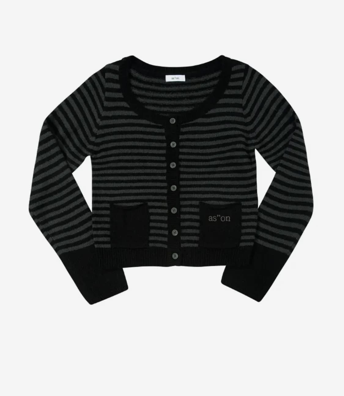 애즈온 NUT POCKET CARDIGAN / STRIPE BLACK 상품이미지2
