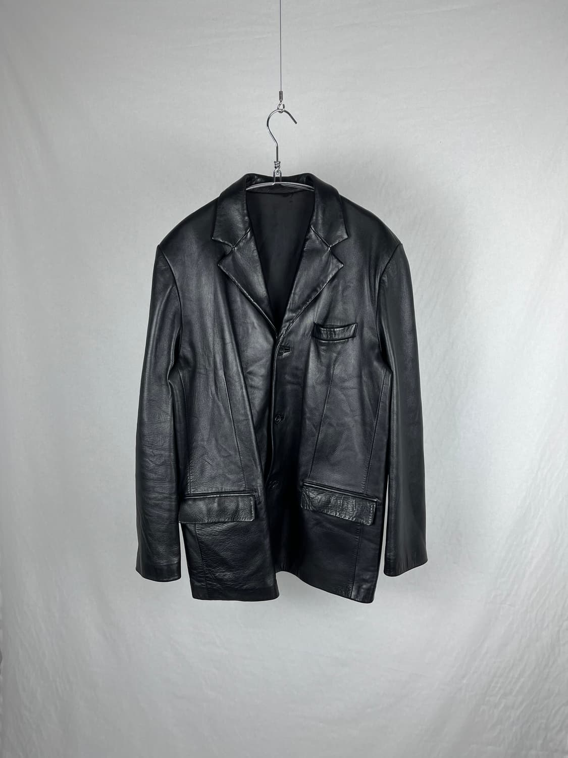 90s GIORGIO ARMANI 아카이브 리얼레더 3버튼 블레이저 상품이미지1