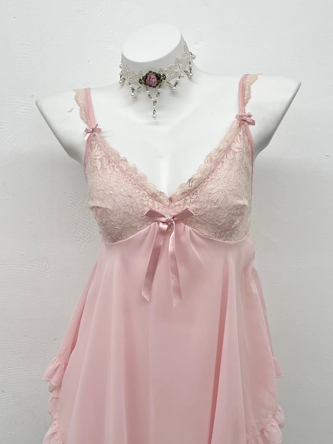 에블린 핑크 프릴 리본 슬립 상품이미지3