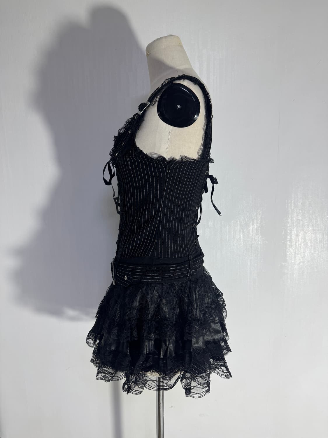 Acdc rag 핀 스트라이프 드레스 고딕 로리타 레이스 y2k 상품이미지2