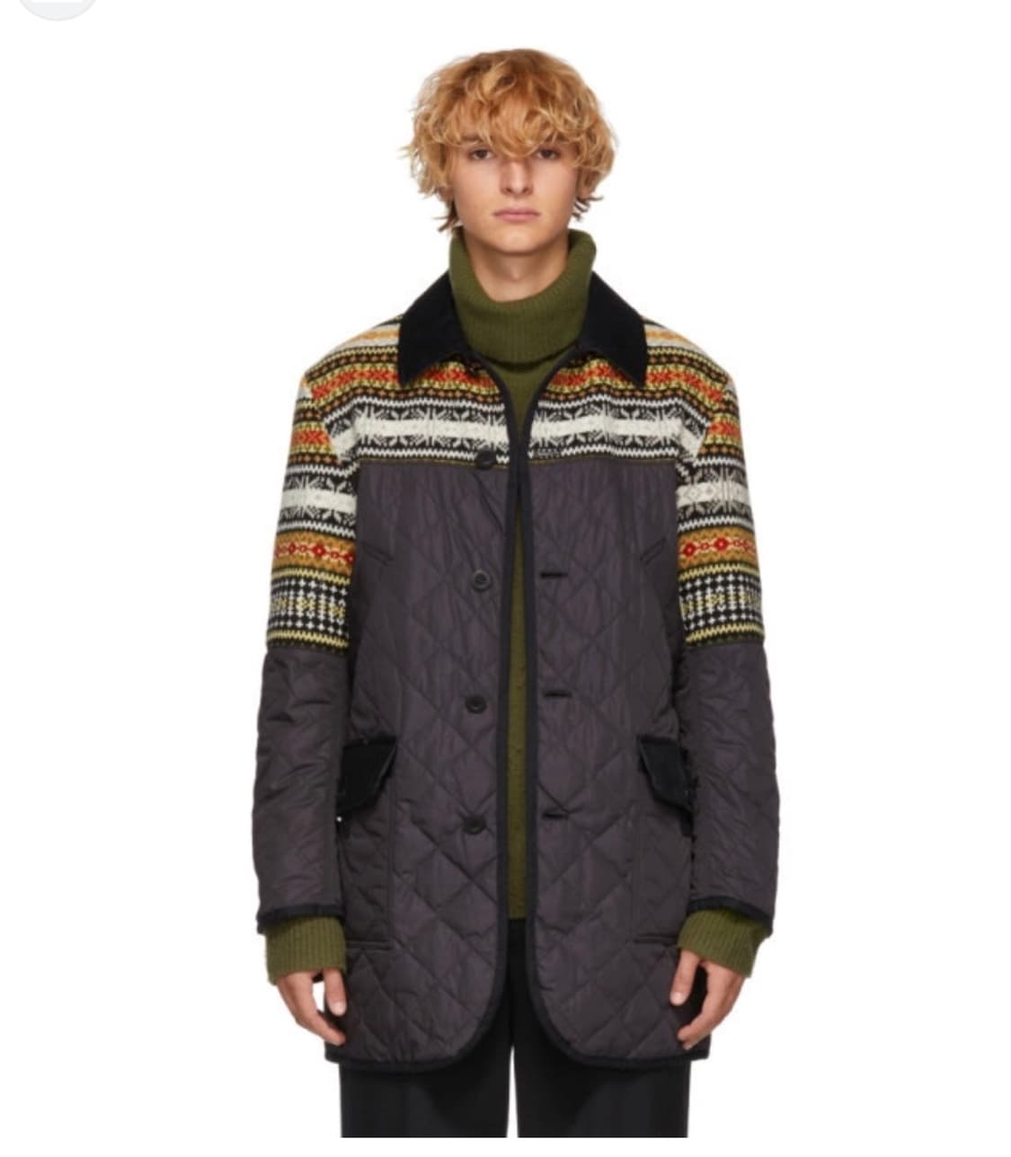 꼼데가르송 옴므 노르딕 패턴 울 패널 퀼팅 코트 상품이미지5