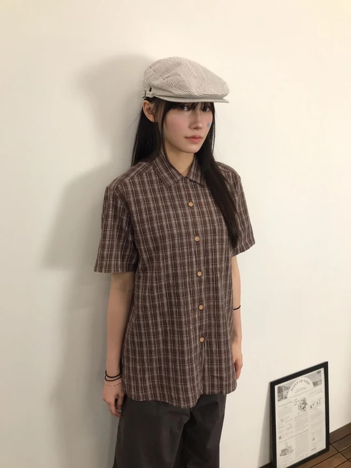 Jino House Brown Linen Check Shirt 상품이미지1
