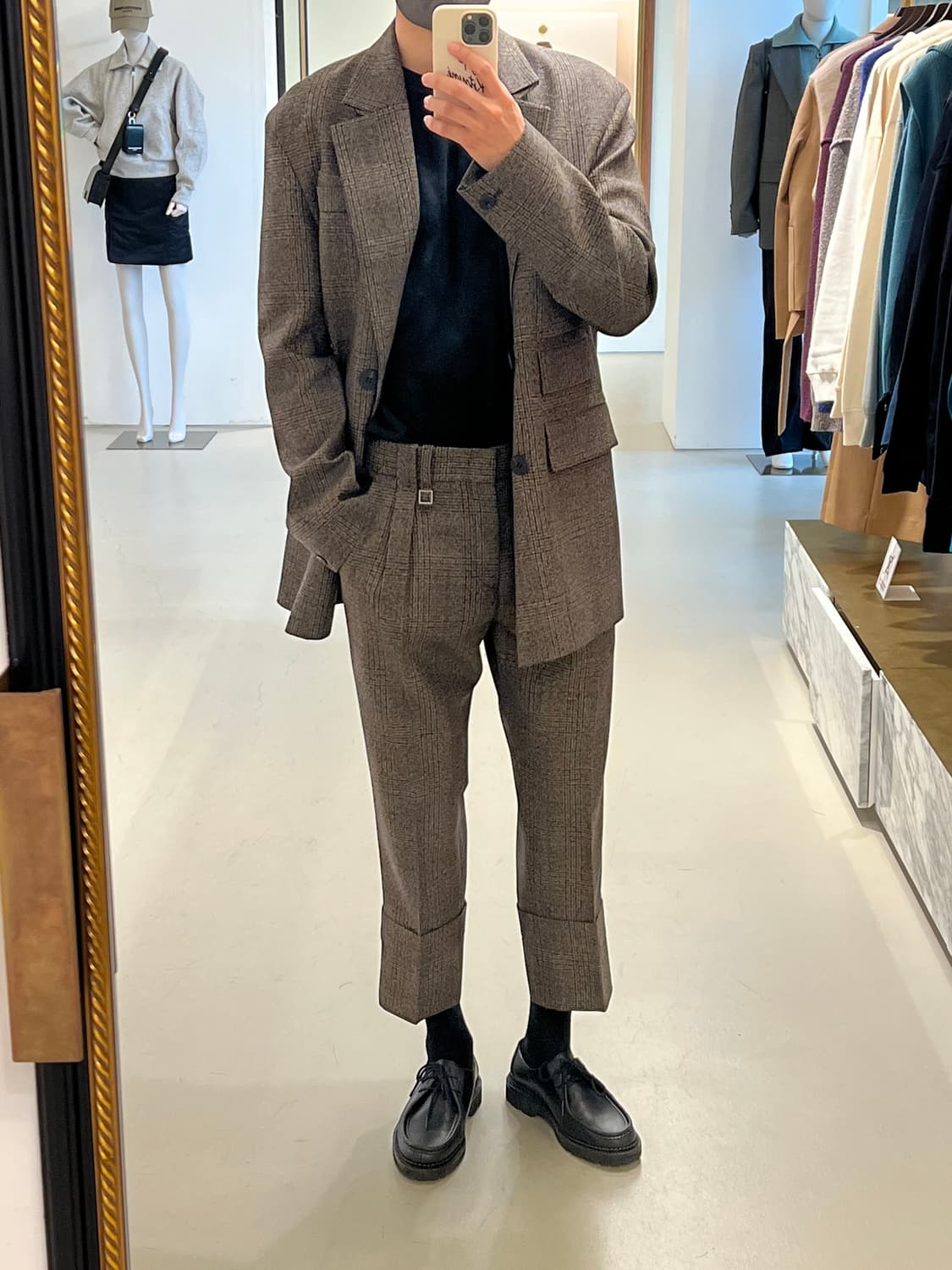우영미 22FW 커프스 자켓 그레이 체크 셋업 48 48 상품이미지6