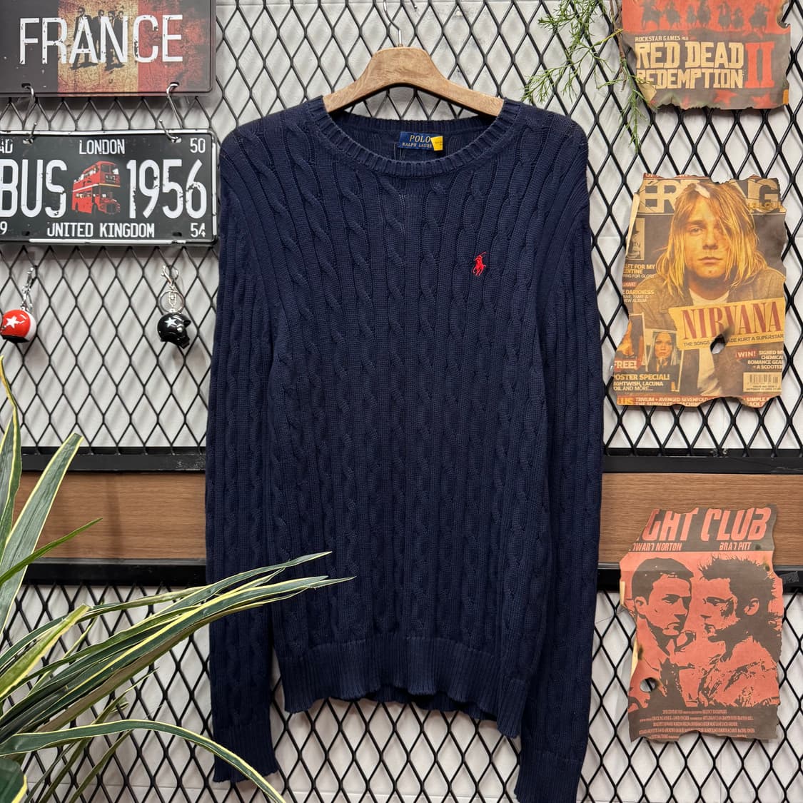 폴로 랄프로렌 케이블 니트 레드 포니 로고 포인트 네이비 상품이미지1