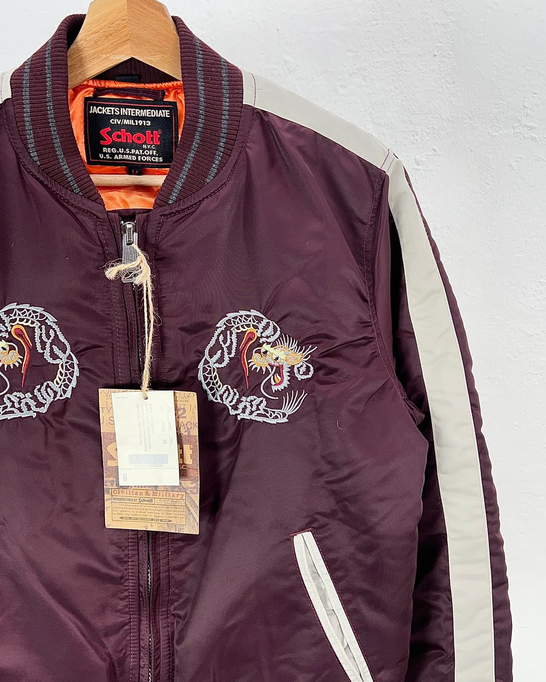 쇼트 NYC 버건디 라이닝 드래곤 스카잔 봄버 자켓 상품이미지4